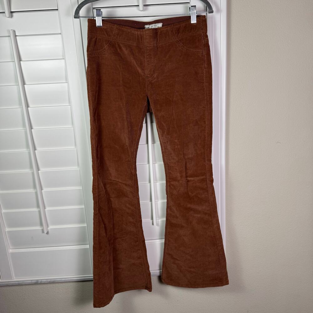 Free People Penny Pull-On Mid-Rise Corduroy Flare Royale Garnet 27